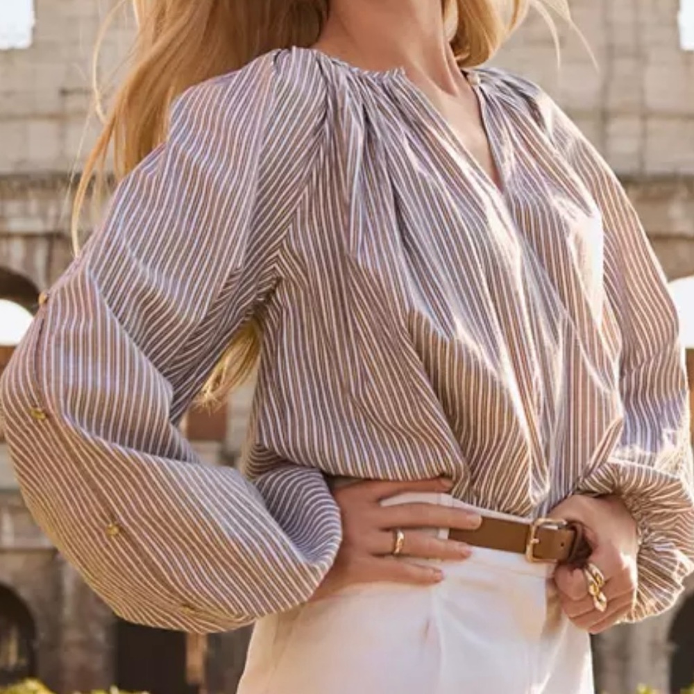 LOFT Black and White Striped Blouse